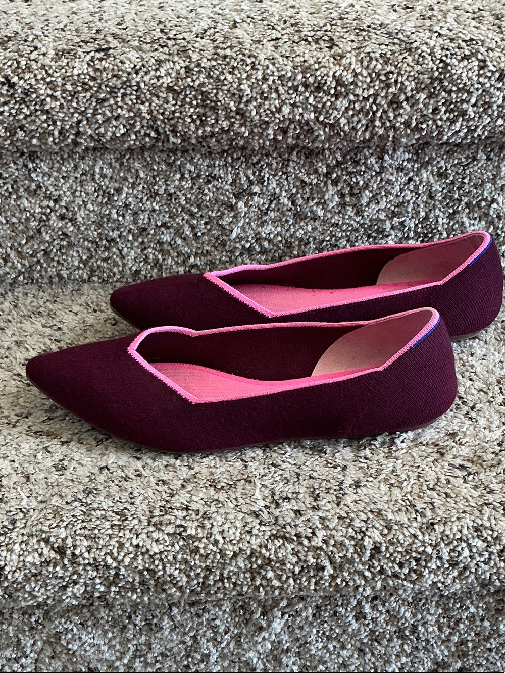 Rothy’s The Point Currant Merino Wool Pointed Flat Pink Piping Size 10.5